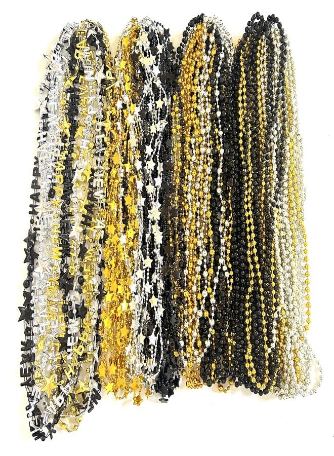 GZYSSL 81 Pcs Happy New Year Beads Necklaces - Black, Gold, Silver - New Year Eve Bulk Accessories & Decorations - Image 1